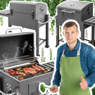 Záhradný gril s krytom, príručný stolík, liatinový rošt, pevný 25kg do záhrady